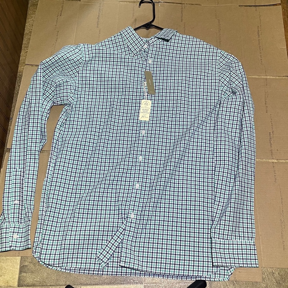NWT J.Crew "Secret Wash" Men's Button-Down Shirt - Size XLT - Green & Blue Check